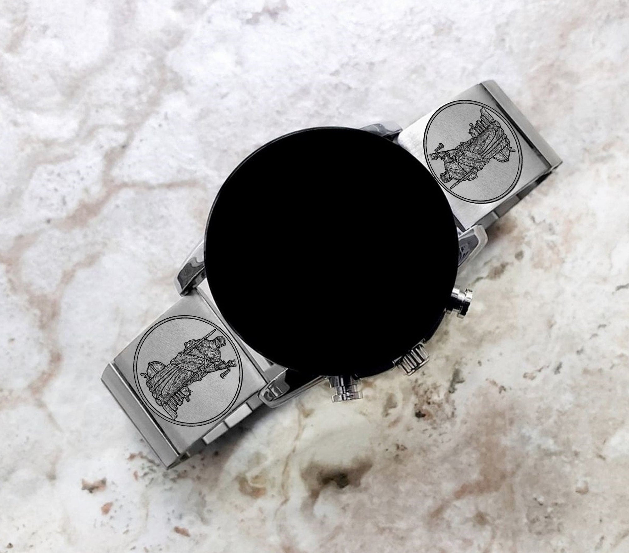 Lady Justice Engraved Band Compatible with Samsung Galaxy Watch 3 45mm 46mm Gear S3 Frontier Classic Stainless Steel Bracelet Strap BJ2 -B22